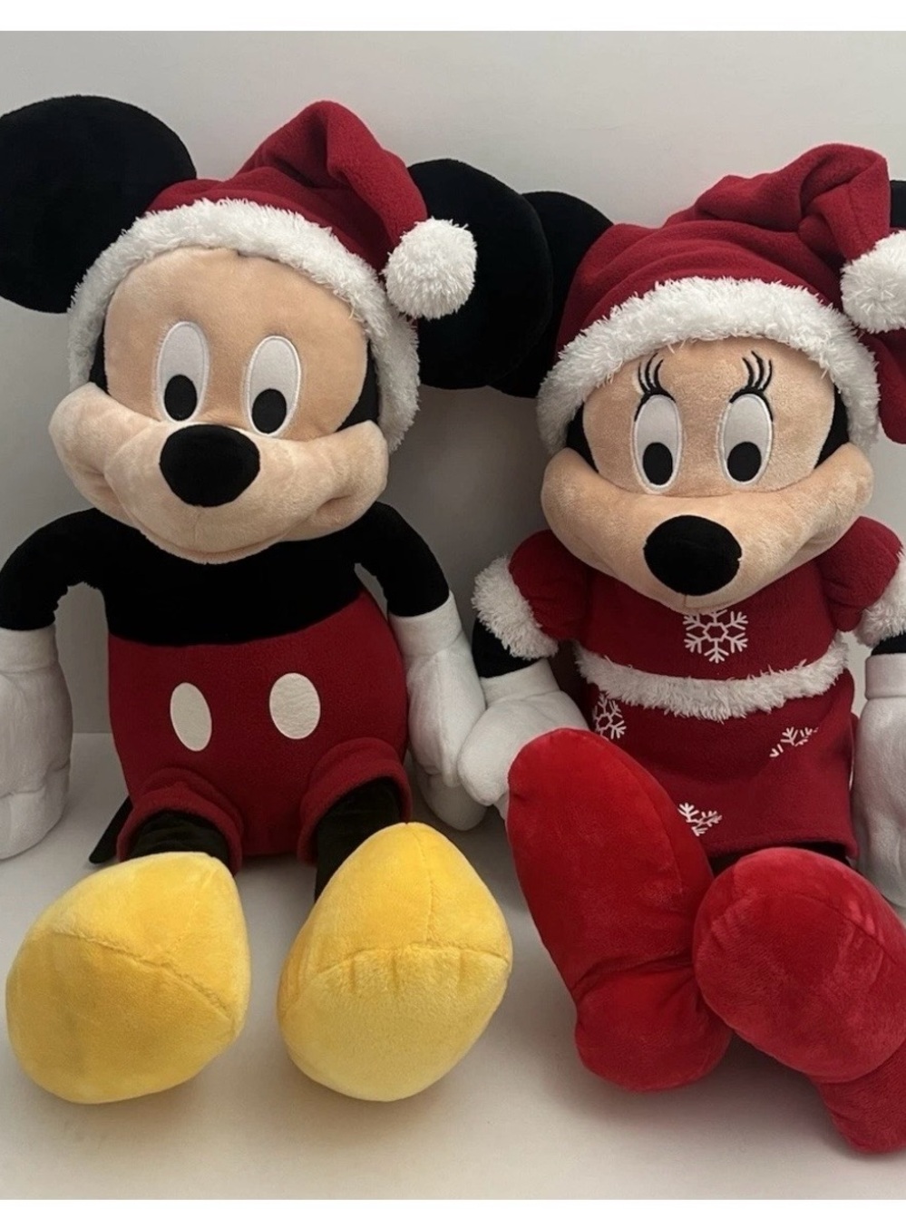 2012 Disney Christmas Mickey & Minnie Mouse 19" Plush Lot of 2 Toys in Santa Hat